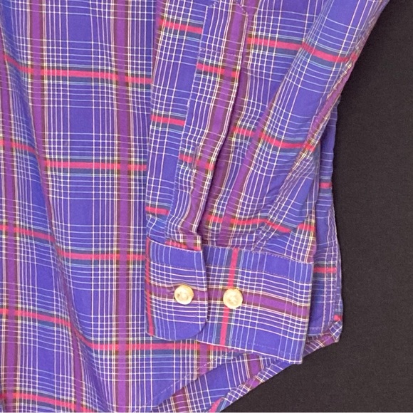 Hickey Freeman Button Down Shirt, Men’s Medium, Purple Tartan Plaid, Long Sleeve - Picture 2 of 9